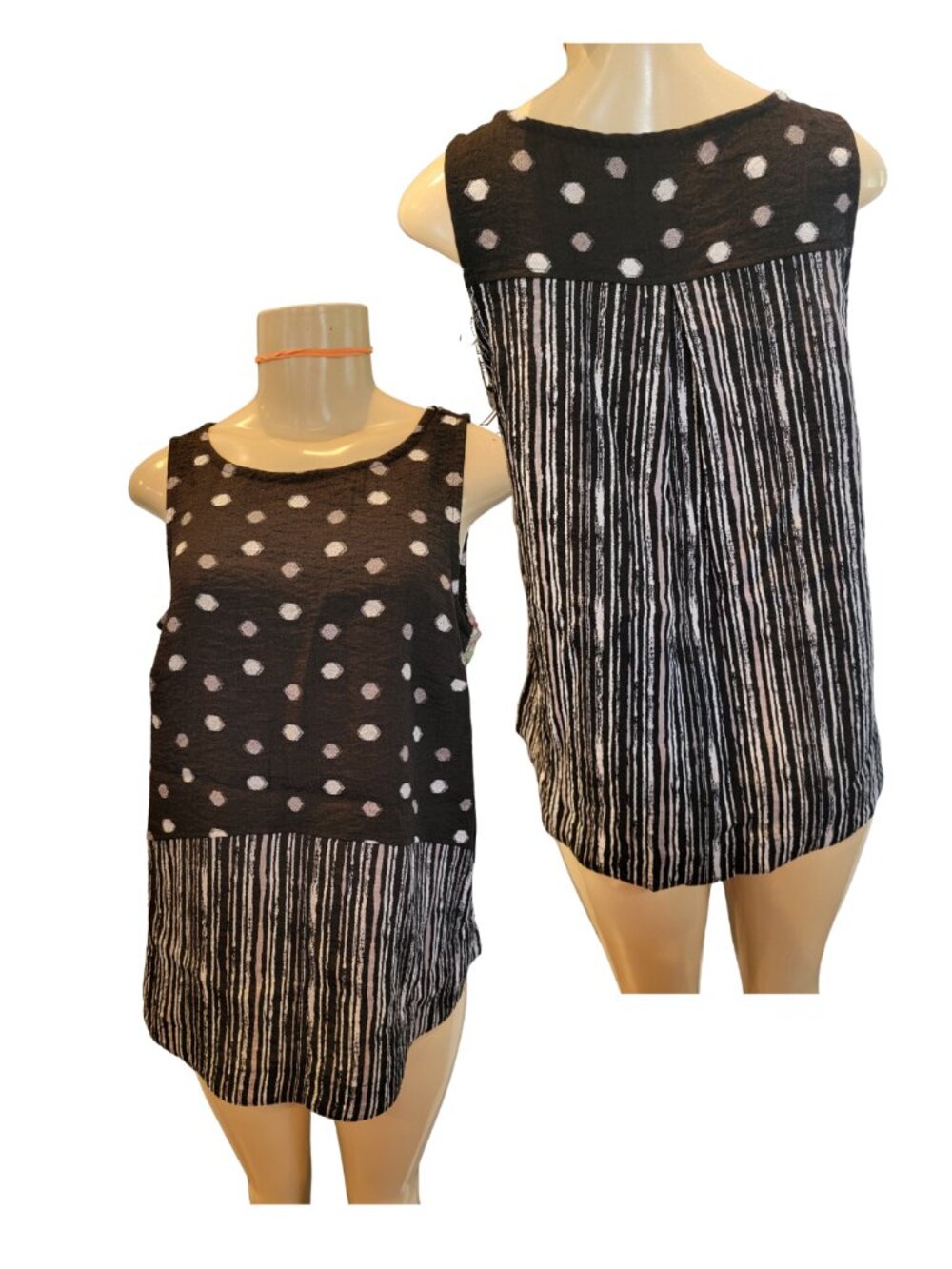 Habitat Express Mix Black/White Sleeveless Lightweight Tank/Blouse w Button Down